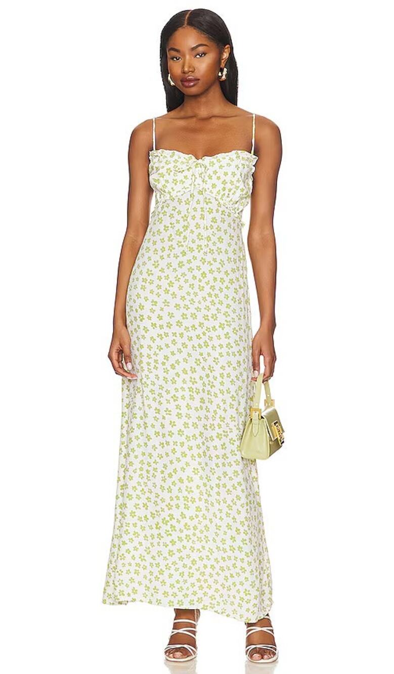 NEW Faithfull The Brand Gita Green Floral Sleeveless Smocked Maxi Midi Dress 4